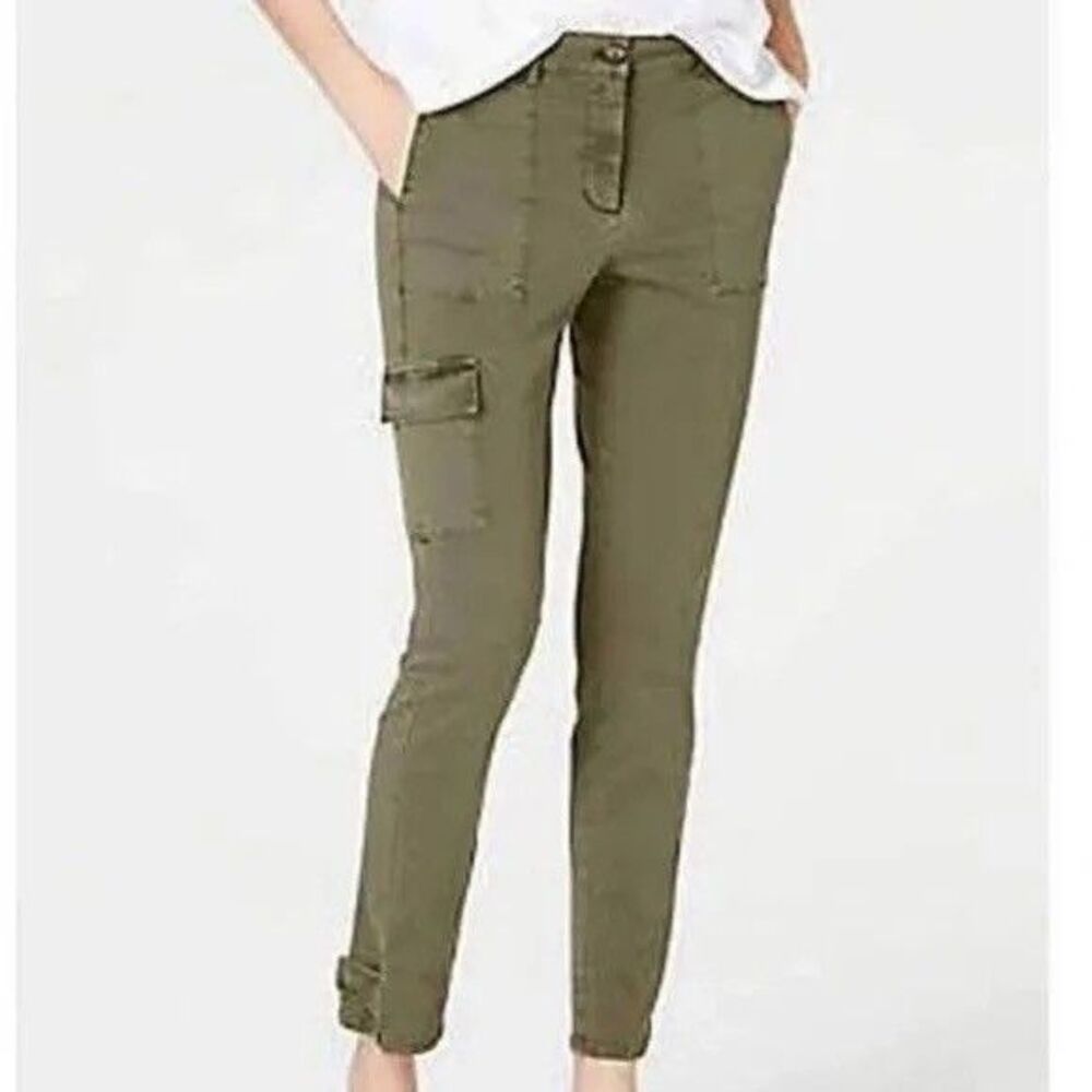 J.JILL Cargo Twill Slim Leg Pants 6 Green Utility Cotton Spandex EUC B87